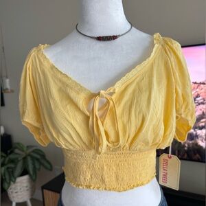 Stella Tweed Bright Yellow Puff Sleeve Crop Top